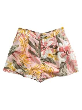 Joie Linen Floral Shorts Pleated Front W/belt Loops Sz 2